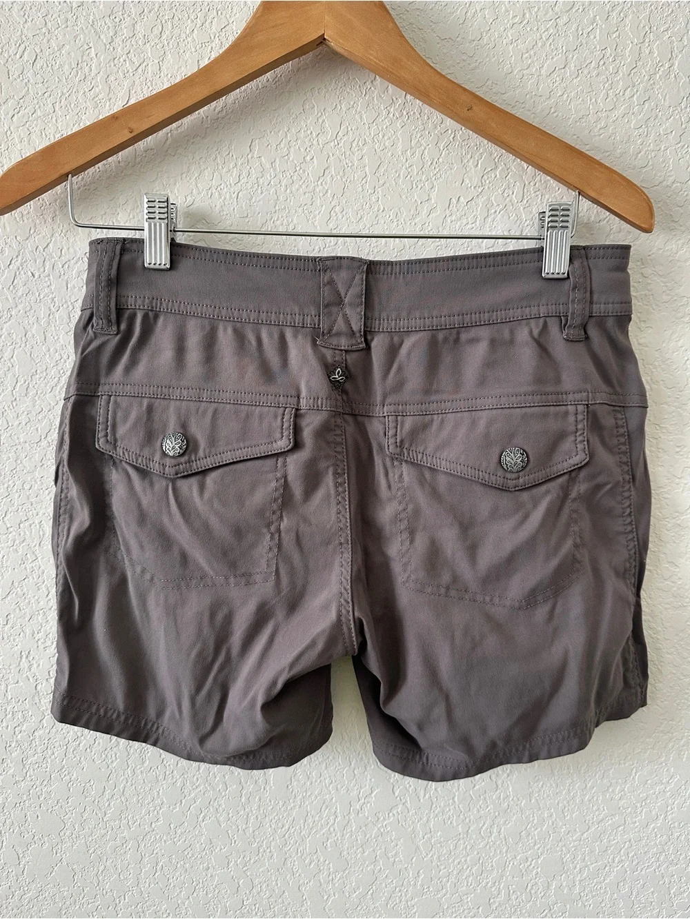 prAna Hallena Stretch Shorts Women 5 Gray Hiking Utility Gorpcore Cargo Boho 5